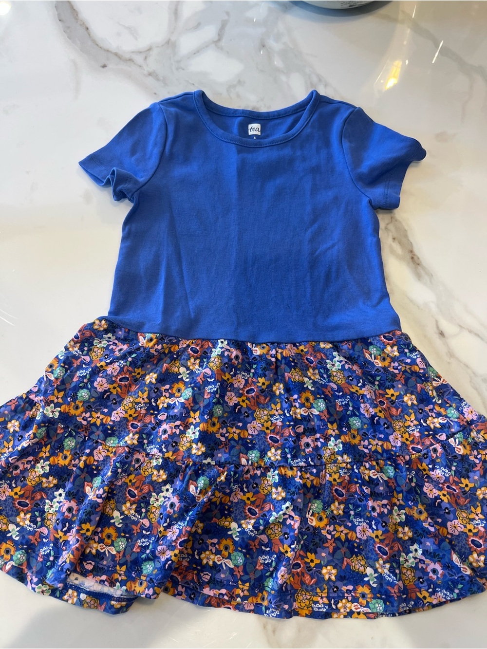 Girls Tea Collection Blue Floral Tiered Dress - Size 4/4T